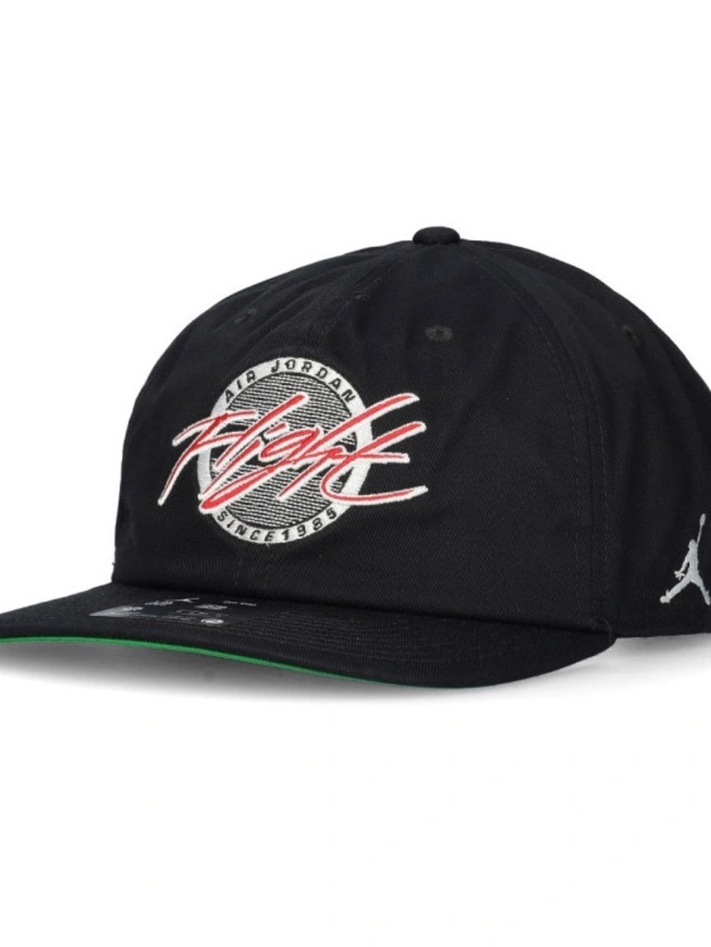 Jordan Black Baseball Cap with Red Flight Embroidery and Green Underbill